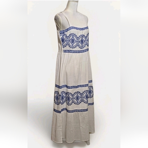 Women's White Maxi 100% Cotton Embroidered Summer Lined Dress XL Santorini Vibes - Picture 8 of 14